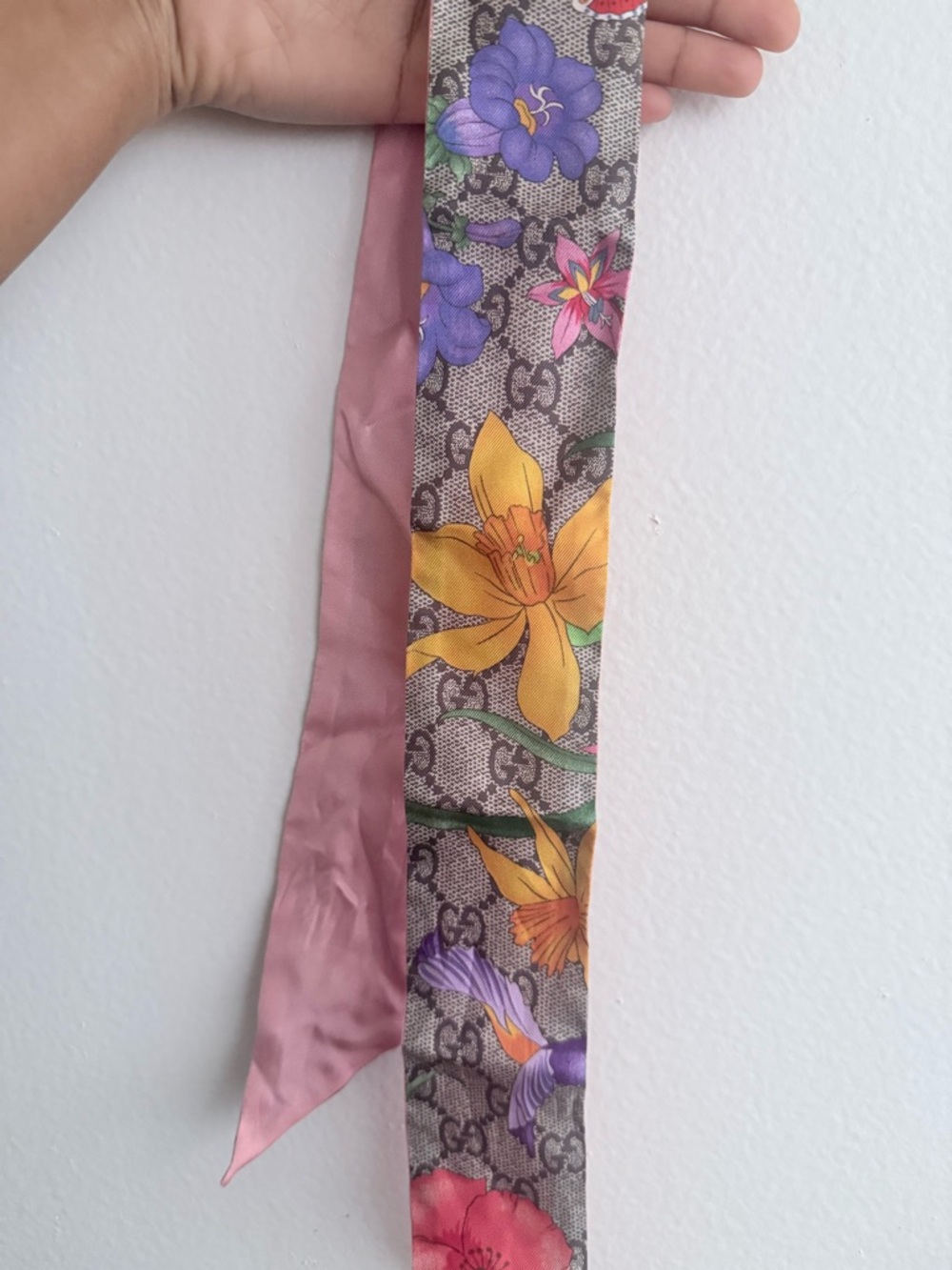 Gucci Floral Silk Twilly Scarf - Pink, Yellow, Purple